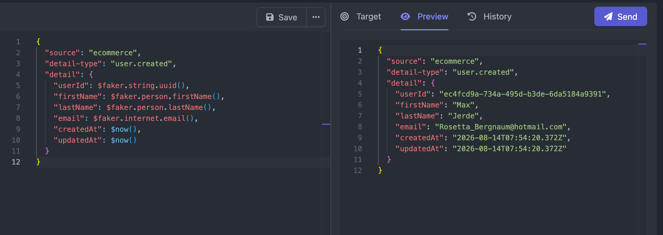 Asynkr JSONata and Faker.js payload templating